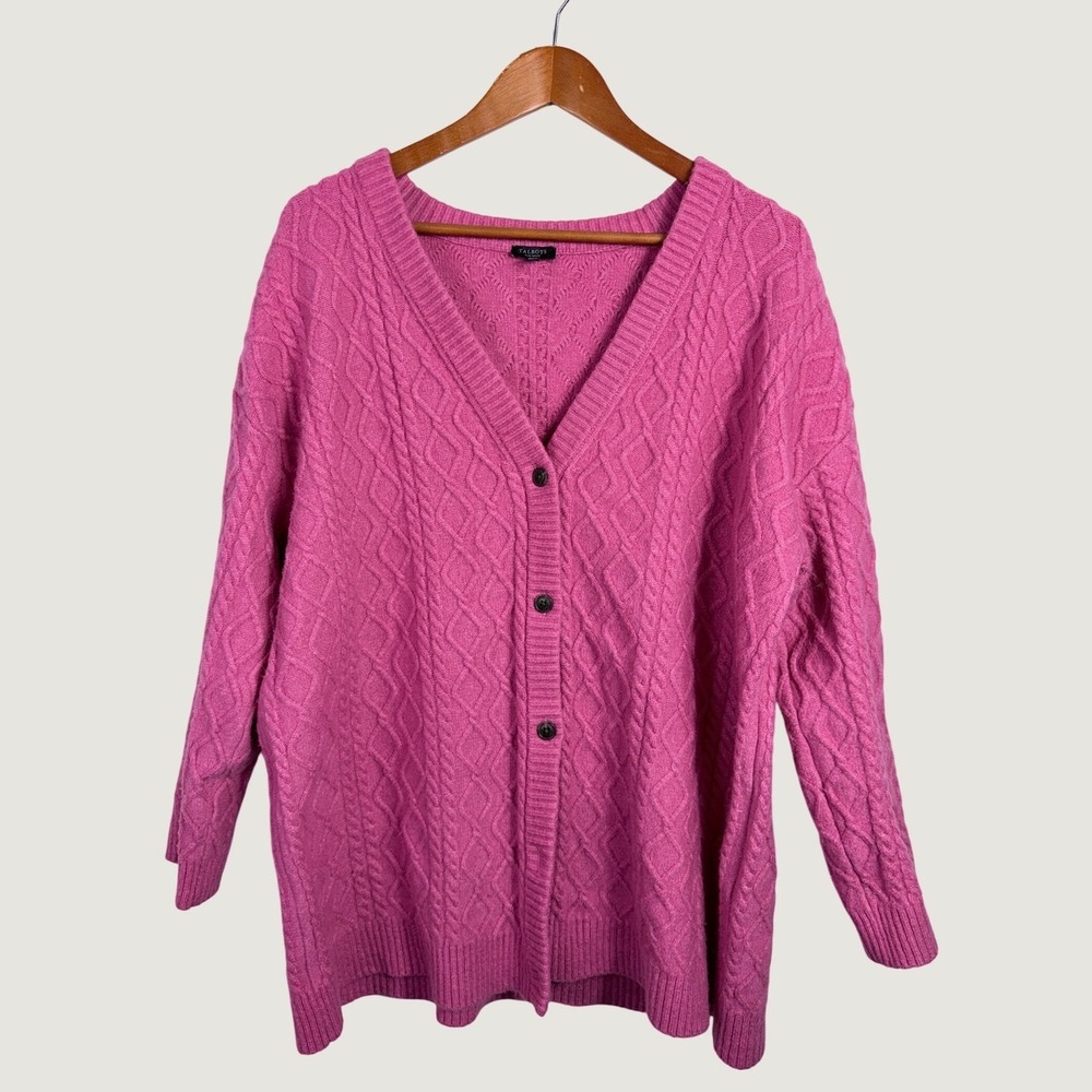 Talbots Cardigan 2XP Pink Cable Knit Wool Alpaca Blend Button V-Neck Sweater